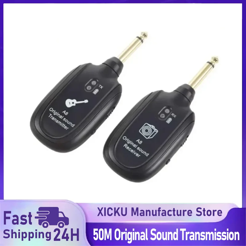 A8 Guitar Wireless System - Built-in Rechargeable Transmitter & Receiver for Electric Guitar/Bass