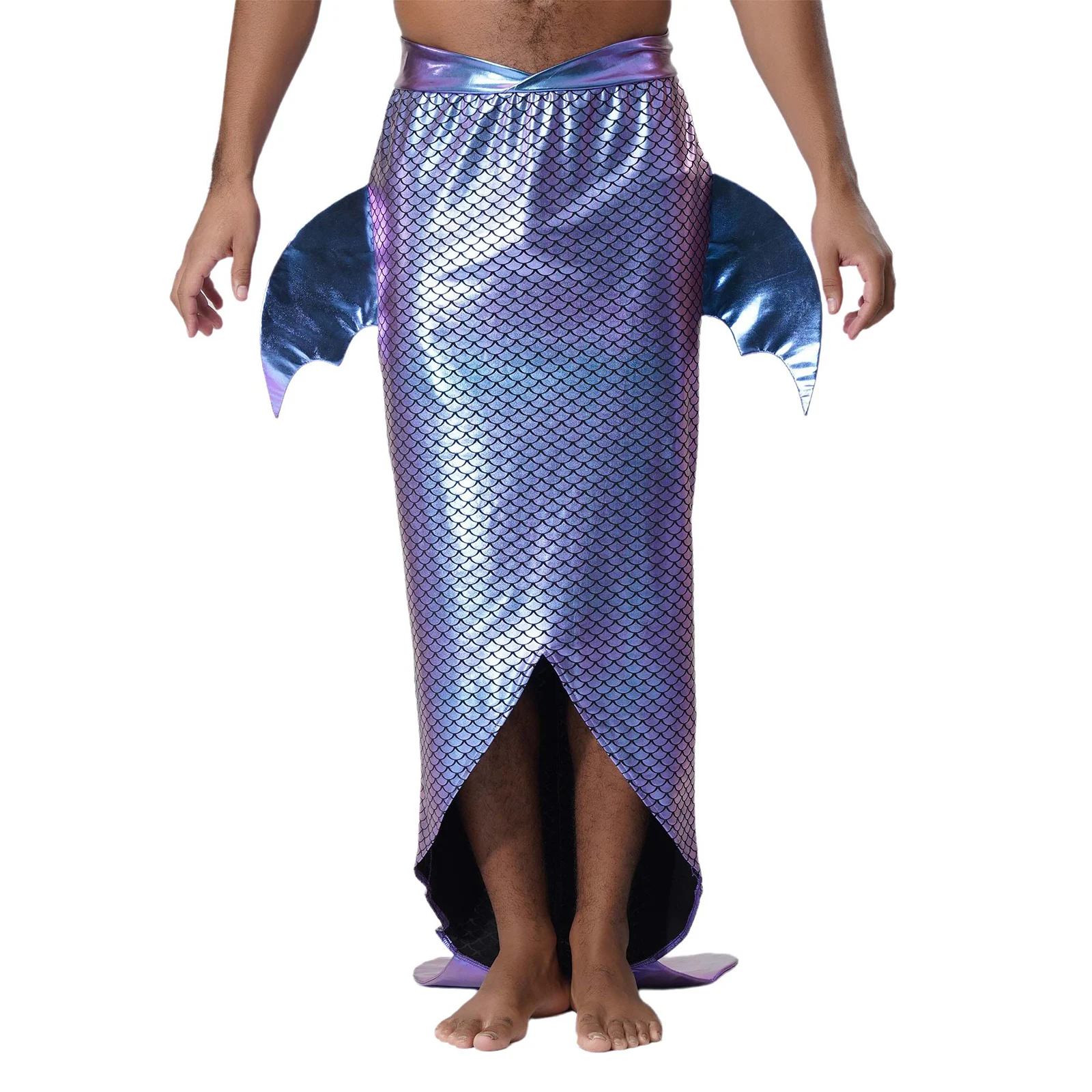 

Men Fishtail Fish Scale Print Mermaid Skirts Halloween Carnival Cosplay Mermaid Metallic Fashion Role Play Beachwear Skirts