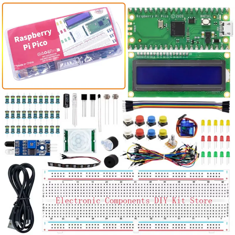 Raspberry Pi pico Development Board Kit Raspberry pi RP2040 Programmin led LCD1602 LCD Breadboard SG90 Potentiometer Resistor