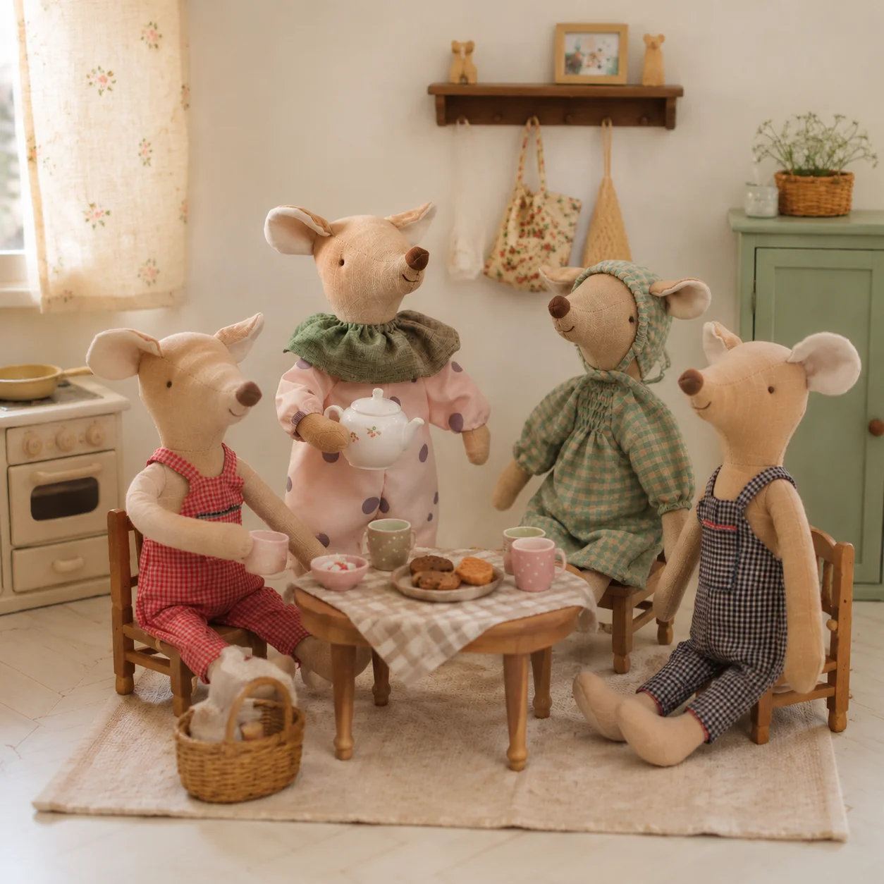 Nordic Mouse Doll Family Plush Toy Handmade Fabric Mouse Miniature Dollhouse Pretend Play Kids Room Decor Birthday Gift