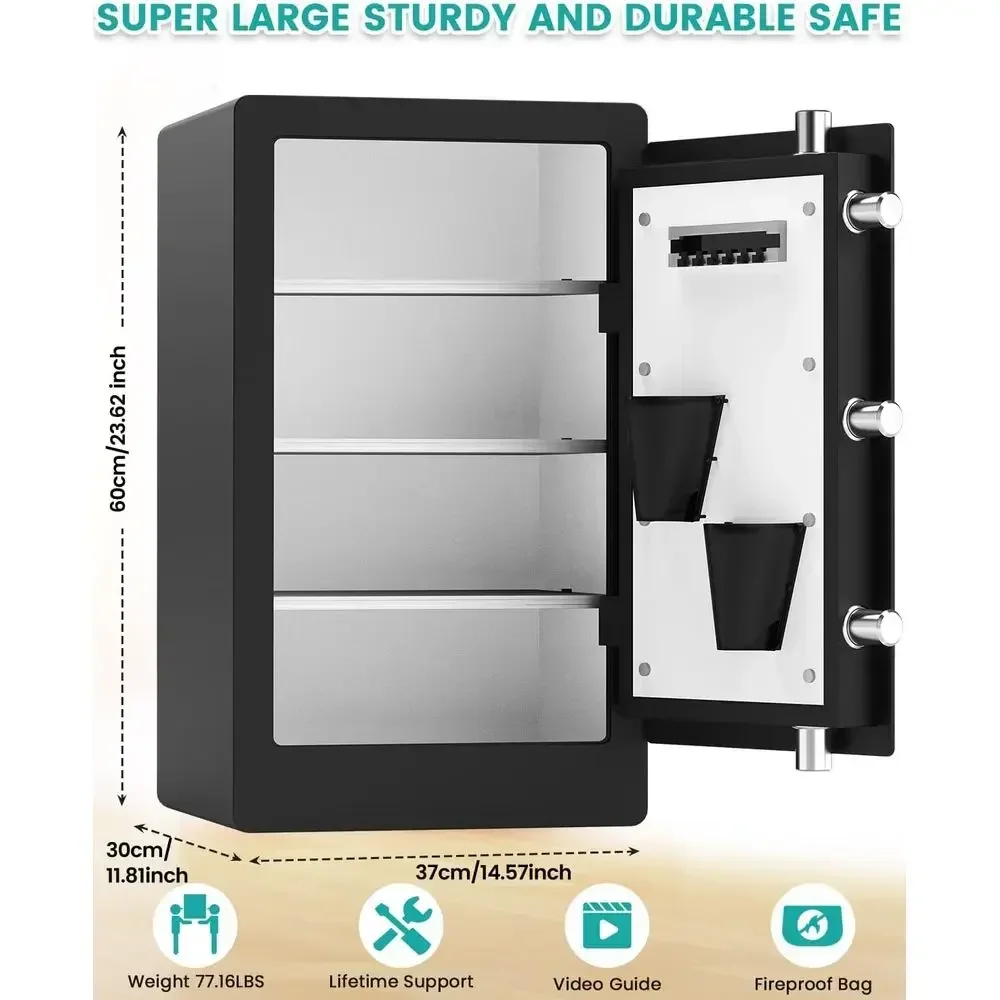 23.6H Smart Biometric Safe, 5.5 Capacity with Dual Alert, Mute Option, Security Safes for Home with Gun Rack Hooks, Ideal Valent