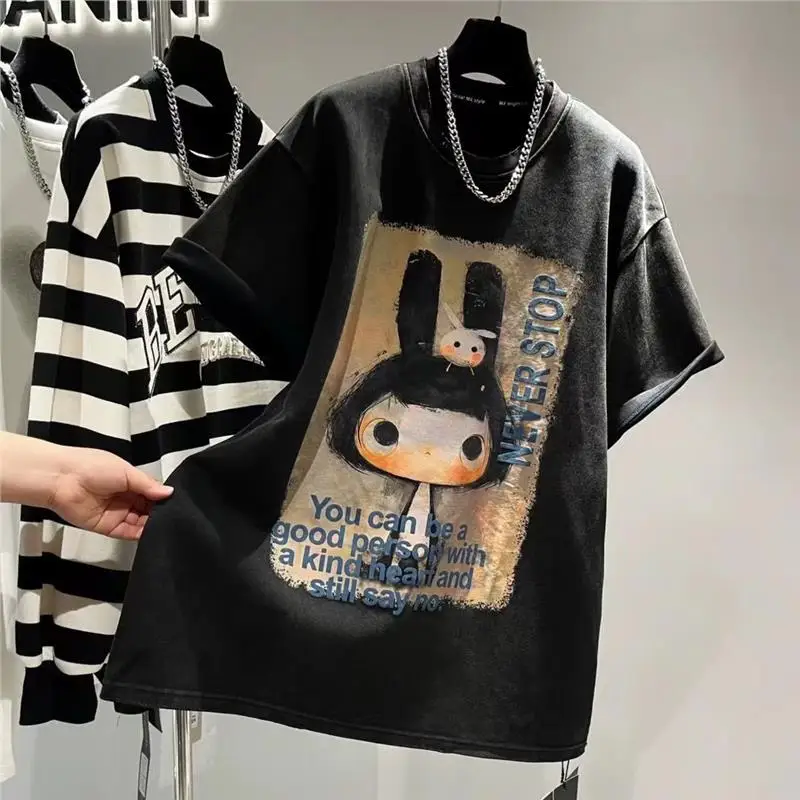 

Loose Fit Summer T-irt Men's Waed Cotton Letter Rabbit Print ort Sve Breathable Youthful Sle Spring Summer New Arr...