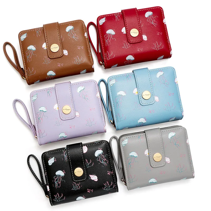 Brand Wallets For Women 2026 New Women's Short Wallet Buckle PU Leather Printed Coin Purse Mini Female Purses Carteras