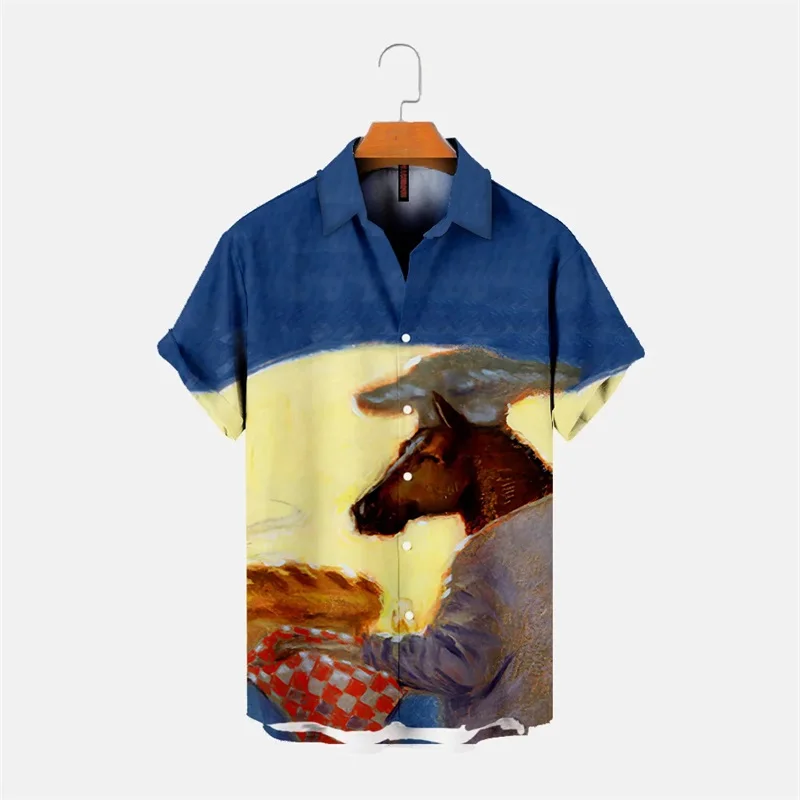 

Summer Animal Sheep Print Hawaiian Shirts Short Sleeve Cute Tortoise Men's Lapel Button Shirt Full Print Beach Aloha Shirt