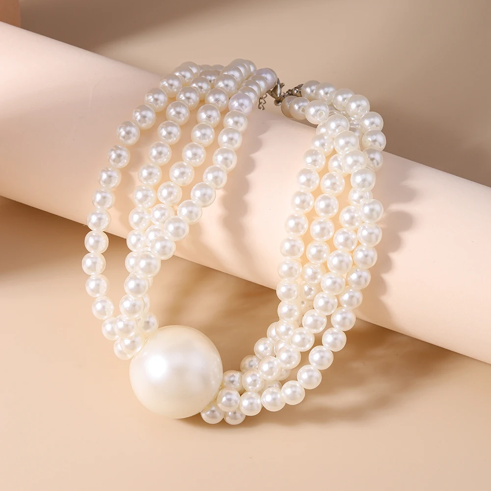 Aihua Große mehrschichtige stapelbare Perlen-Halskette, klobige Kette, Perlen-Halsreifen für Damen, modisch, Nacht, Party, Schmuck, Geschenke – Detail 6