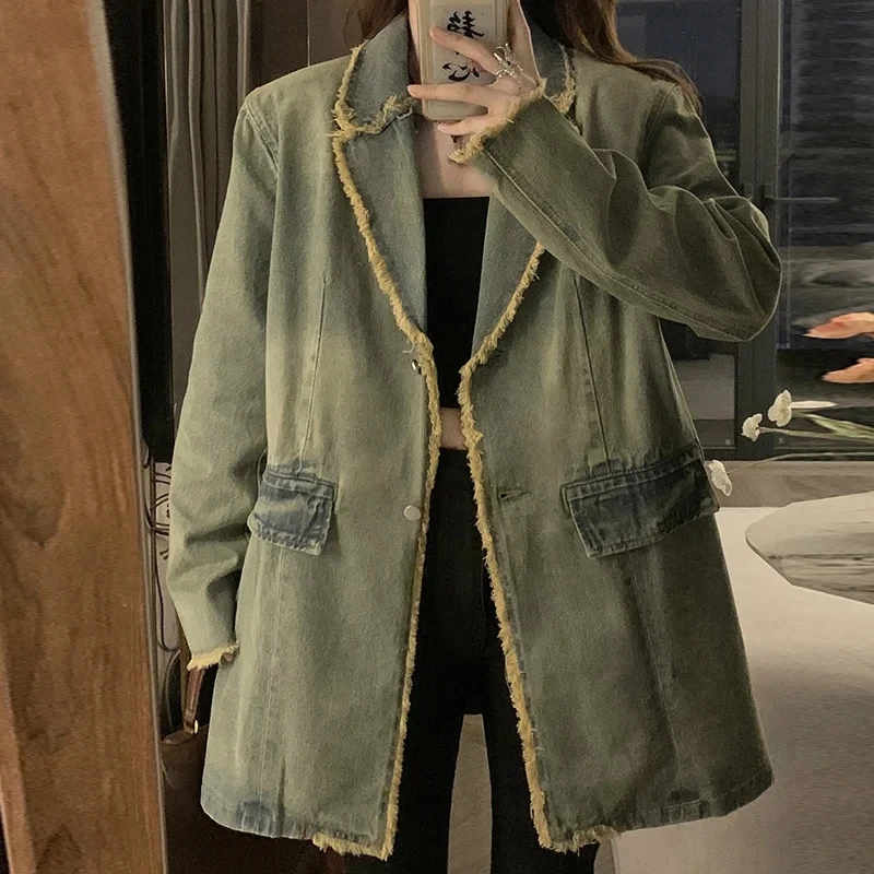 

2024 Spring Autumn New Denim Jacket Women Fashion Korean Loose Long Sleeve Blazer Female Coat Casual Jeans Ladies Outerwear Tops