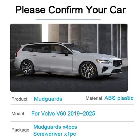 4PCS Car Mudguards For Volvo V60 2019~2025 2020 2021 2022 2023 2024 Wheel Mud Flaps Splash Guards Front Rear Fenders Accessories 8 best selling volvo v60 model - №2