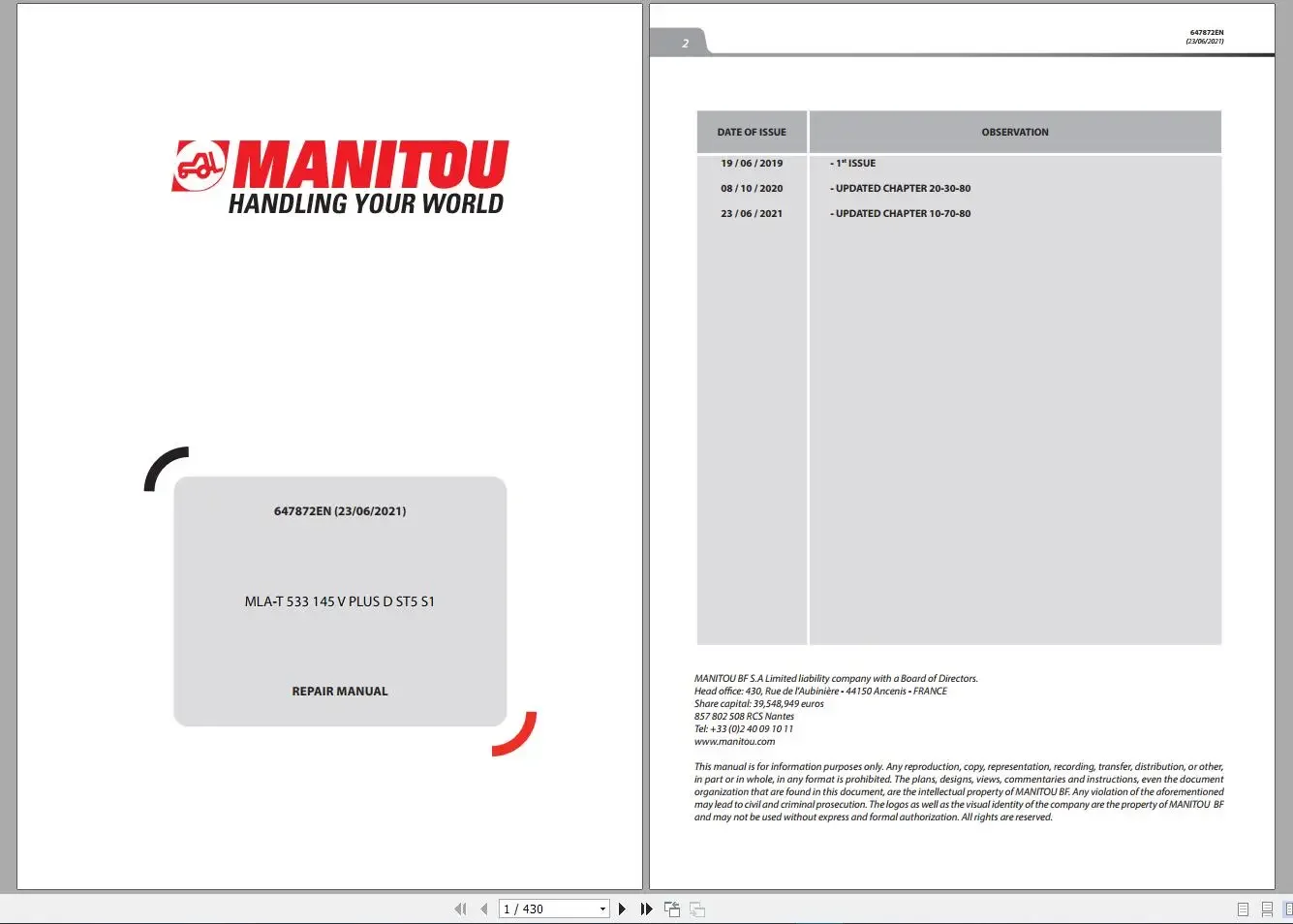 

[DVD5] Рабочая платформа Manitou Телескопический погрузчик PDF 7,8 ГБ Обновлено 06.2021 По руководство по ремонту, схема схемы