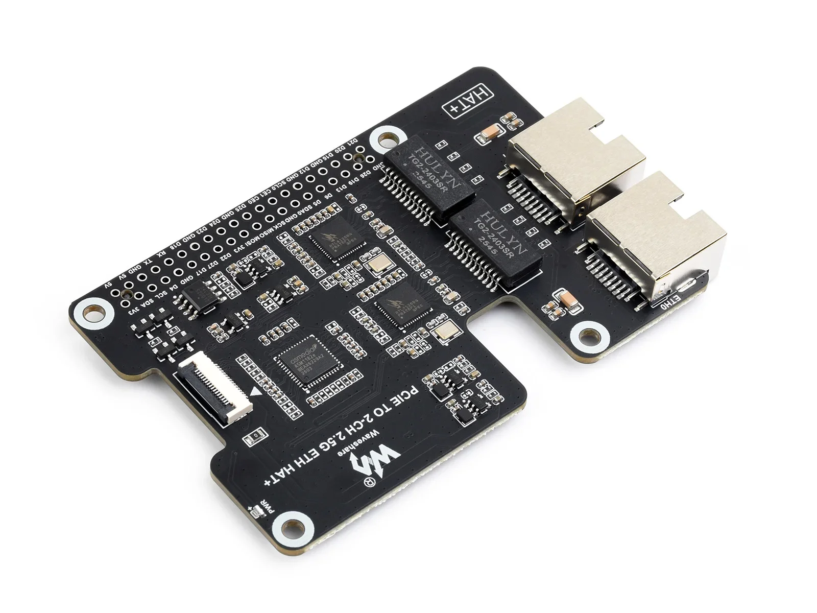 Waveshare PCIe TO 2-CH 2.5G ETH Adapter For Raspberry Pi 5, Supports Raspberry Pi OS / Ubuntu / OpenWrt, Dual RTL8125