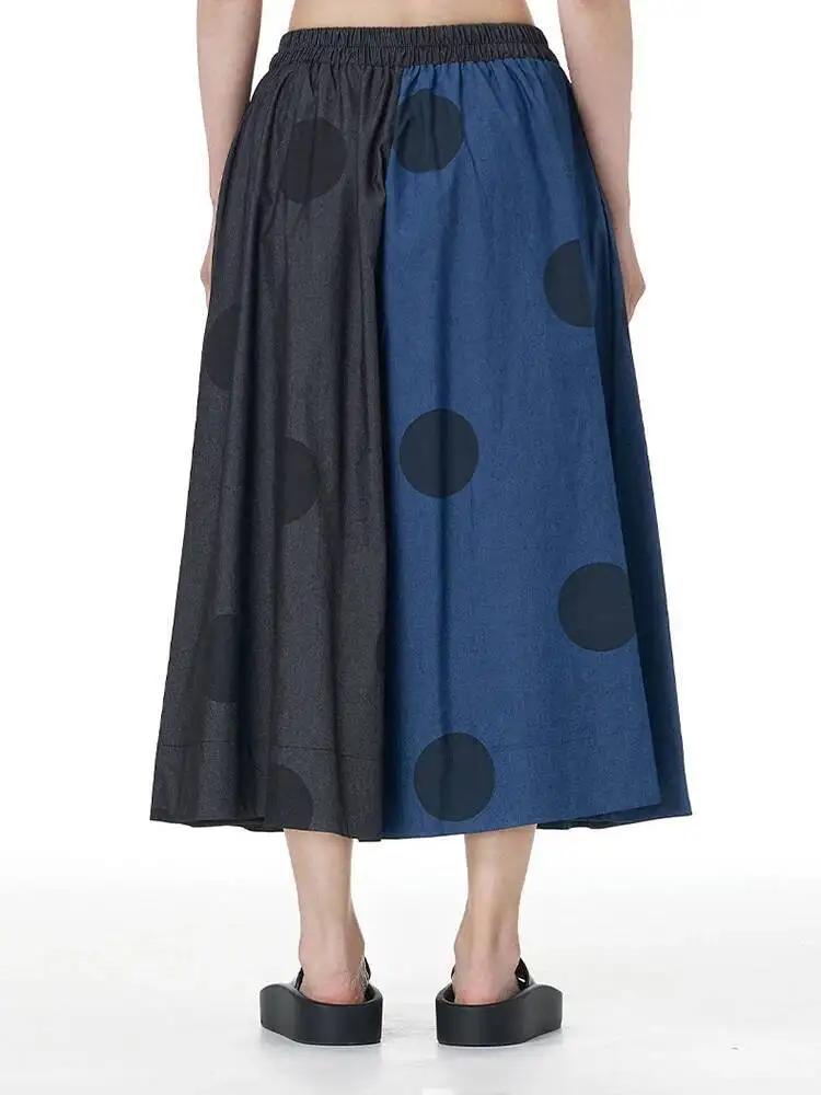 Pantalon en Denim imprimé à pois bleus, taille haute élastique, jambes larges, nouveau pantalon pour femmes, mode printemps automne