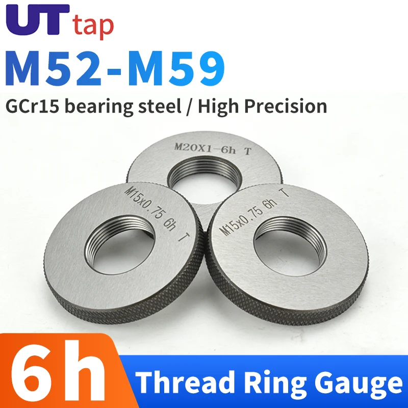 UT TAP 1SET(1*GO+1*NOGO) 6h M52-M59 Standard Metric Fine Tooth Thread Ring Gauge Measure Tool M52 M53 M54 M55 M56 M57 M58 M59