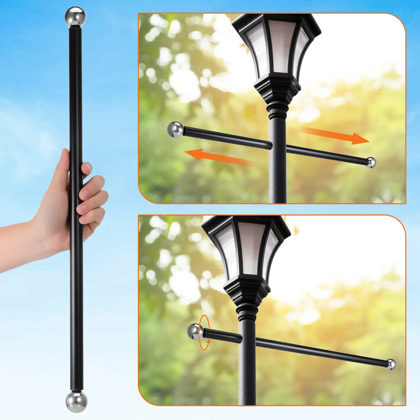 56cm Metal Light Pole Crossbar Lamp Post For Outdoor Yard Driveway Garden Light Bracket Rod For Flower Pot Hanging Decoration