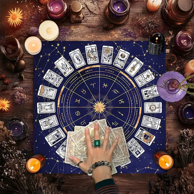 VIKAMA Zodiac Altar Cloth Astrology Wheel Tarot Card Reading Mat Constellation Star Witchy Spiritual Decor
