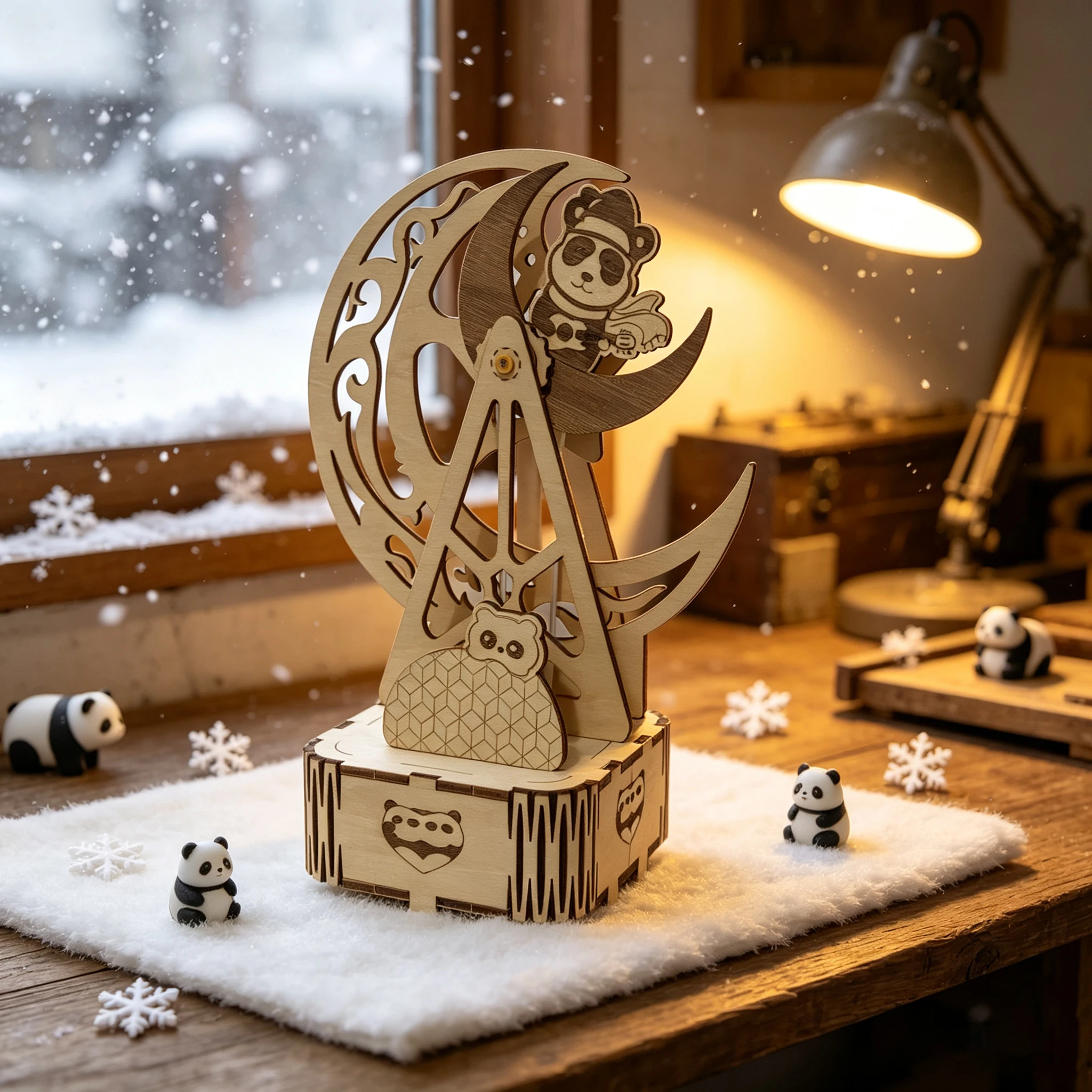 Music Box Wooden 3D Puzzle Rotating - DIY Rotating Moon Ferris Wheel Panda