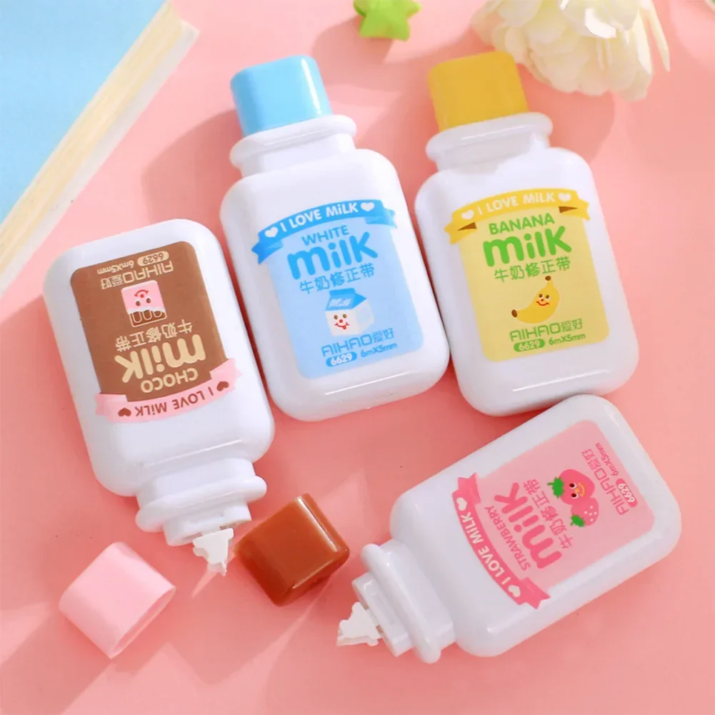 1 Piece White Out Corrector Cute Kawaii Cartoom Milk Bottle Shape Correction Tape Stationery Office School Supplies