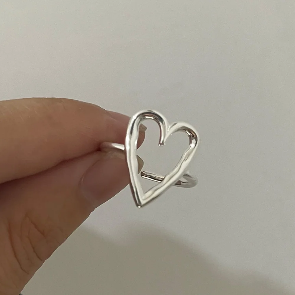 Bagues ouvertes en argent regardé 925 pour femmes, accessoires de bijoux de créateur de luxe, coeur large, mariage, fiançailles, cadeau de fête d'anniversaire