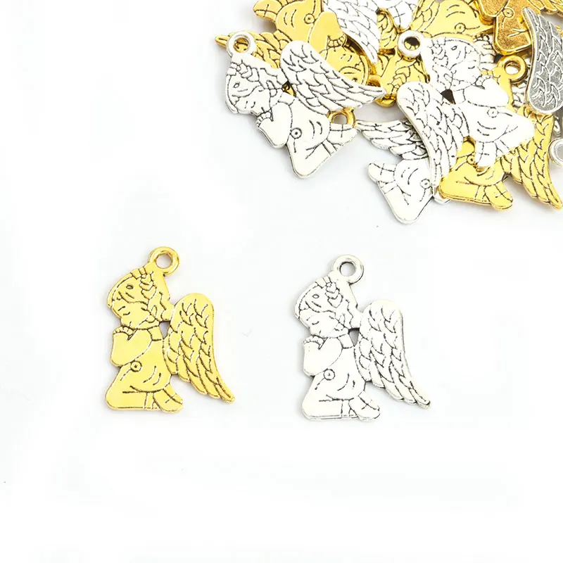 20pcs Vintage Silver/Gold Color Pray Angel Alloy Charms Metal Praying Girl Pendant For Handmade Jewelry DIY Findings Accessories