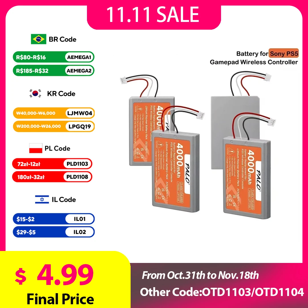 PS5 컨트롤러용 4000mAh 배터리, Sony LIP1708, 플레이스테이션 5 듀얼센스 게임 무선 컨트롤러 CFI-ZCT1J CFI-ZCT1W용