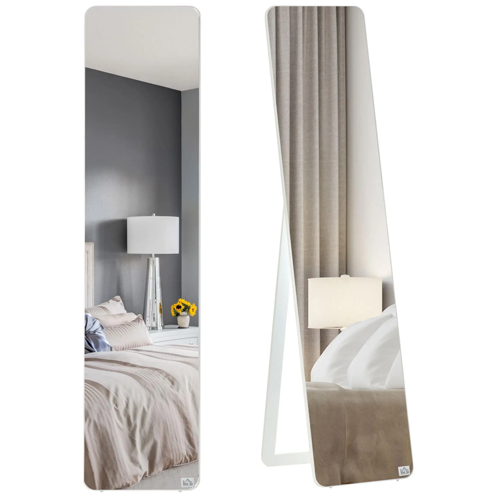 Miroir sur pied/ mural en bois de pin MDF blanc 37x43x156cm