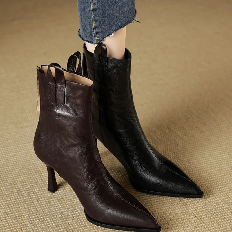 

Дизайнерские женские ботильоны с острым носком, осенне-зимняя обувь на тонком каблуке, модные короткие ботильоны, Zapatos De Mujer