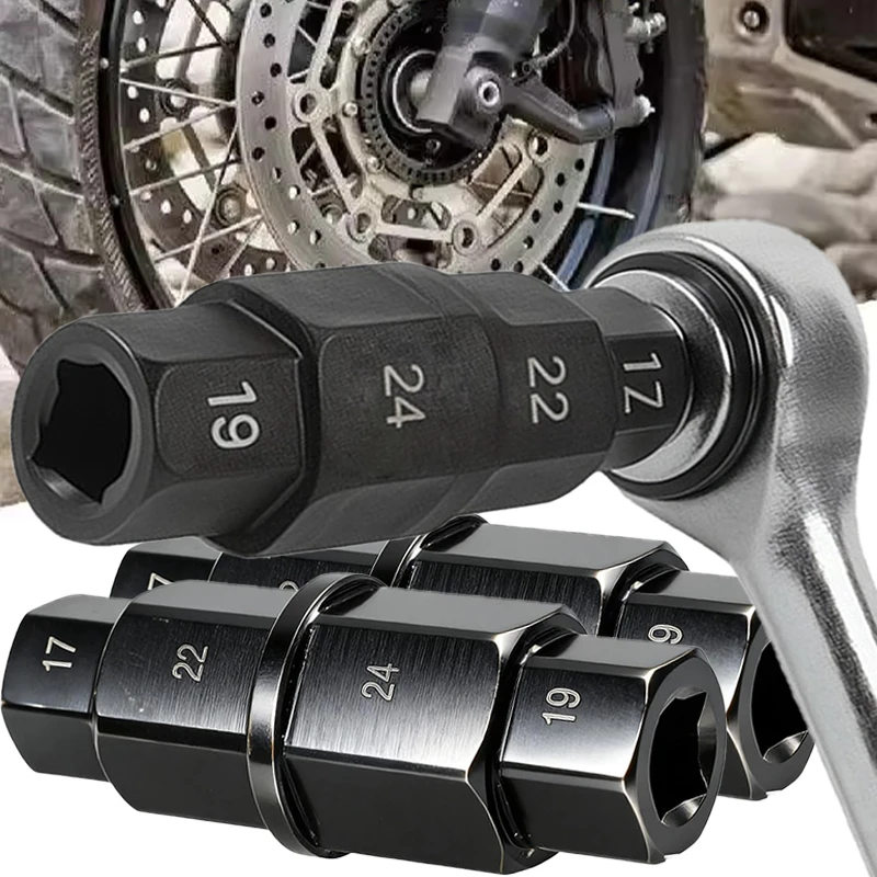 4-in-1 Motorcycle Hex Axle Tool 17/19/22/24MM Spindle Socket Wrench 3/8