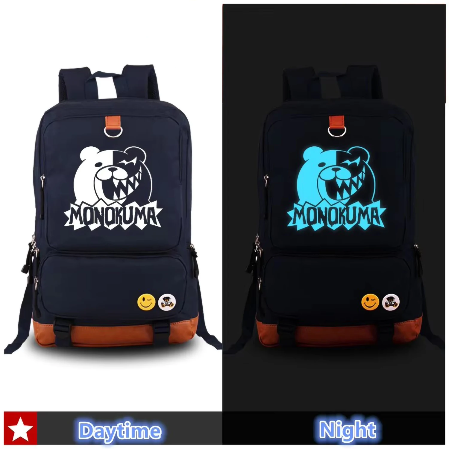 Women Backpack Harajuku Danganronpa Trigger Happy Havoc Kawaii Monokuma Cosplay Blue Luminous Printing Canvas School Bags