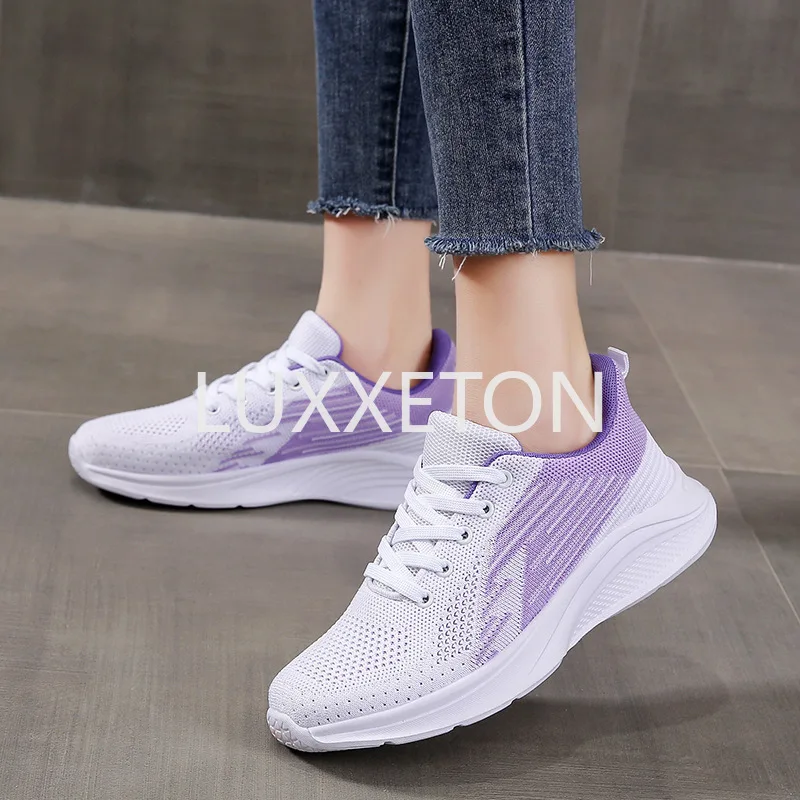 Women Flat Shoes 2024 Summer New Style Fashionable Soft Sole Breathable Outdoor Lace Training Outdoor Mesh Sports Shoes