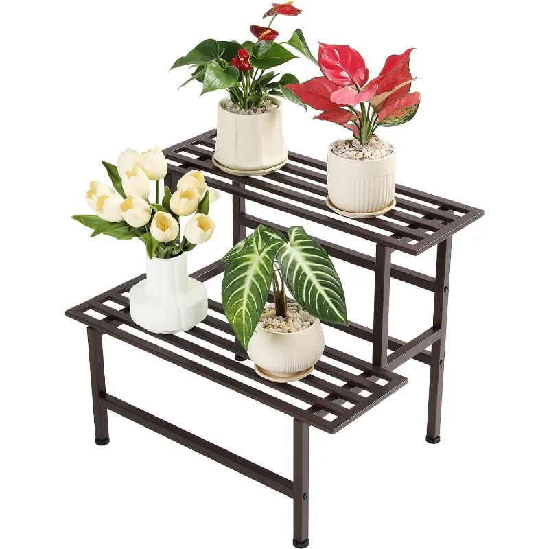 Metal Plant Stand Outdoor Plant Shelf Indoor,2 Tier Heavy Duty Ladder Plant Stands,26