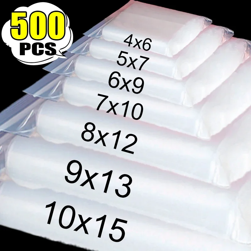 100-500Pcs Transparent Zipper Sealed Bags Multi-sizes Plastic Storage Bag For Small Jewelry Kitchen Food Packing Sealing Pouch