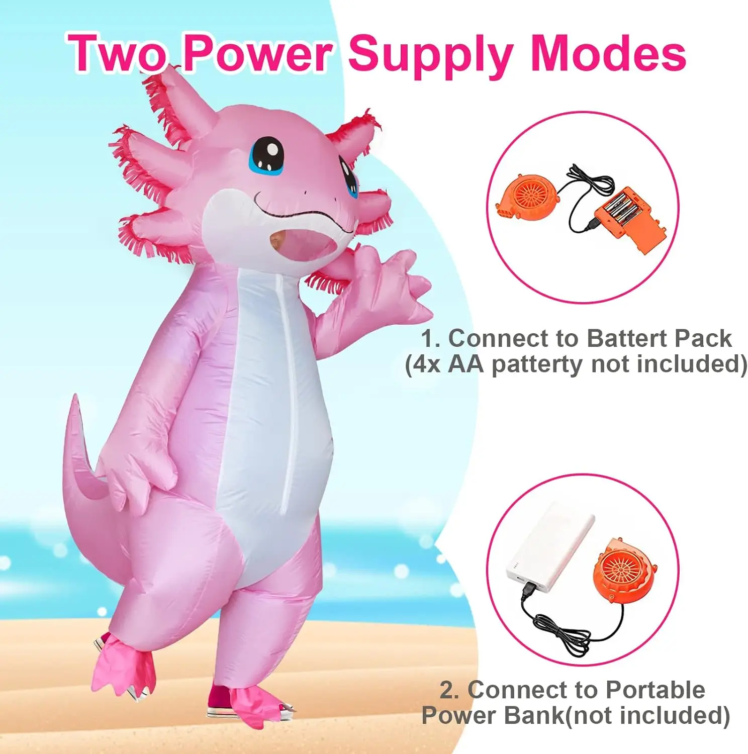 Axolotl Costumes Deluxe Halloween Air Blow up Costume Pink Salamander Inflatable Suit Costumes for Adult Women Men Cosplay Party