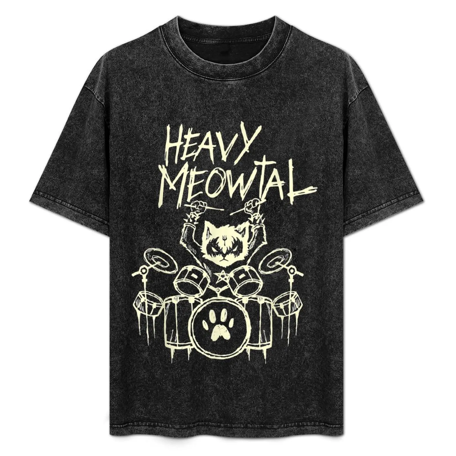 

Heavy Metal Headbanger Gift Drummer Cat Playing Drum Meowtal T-Shirt essential t shirt aesthetic clothes T-shirts for men cotton