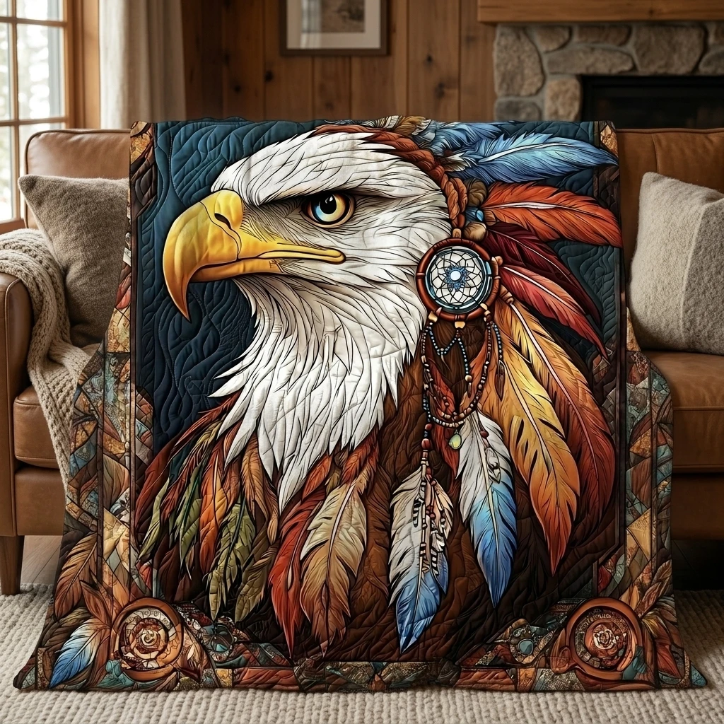1PC Bohemian Bald Eagle & Dreamcatcher Thick Flannel Blanket, Soft Warm Throw, Ideal Gift for Adults