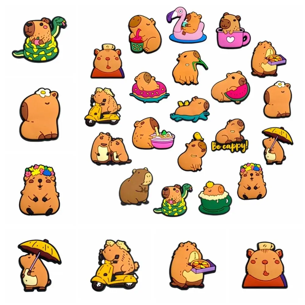 Dijes de dibujos animados de animales para zapatos, hebilla de zapatos, sandalias lindas desmontables, decoración de amigos, flor, Relax, Capybara, 10 unids/lote por bolsa