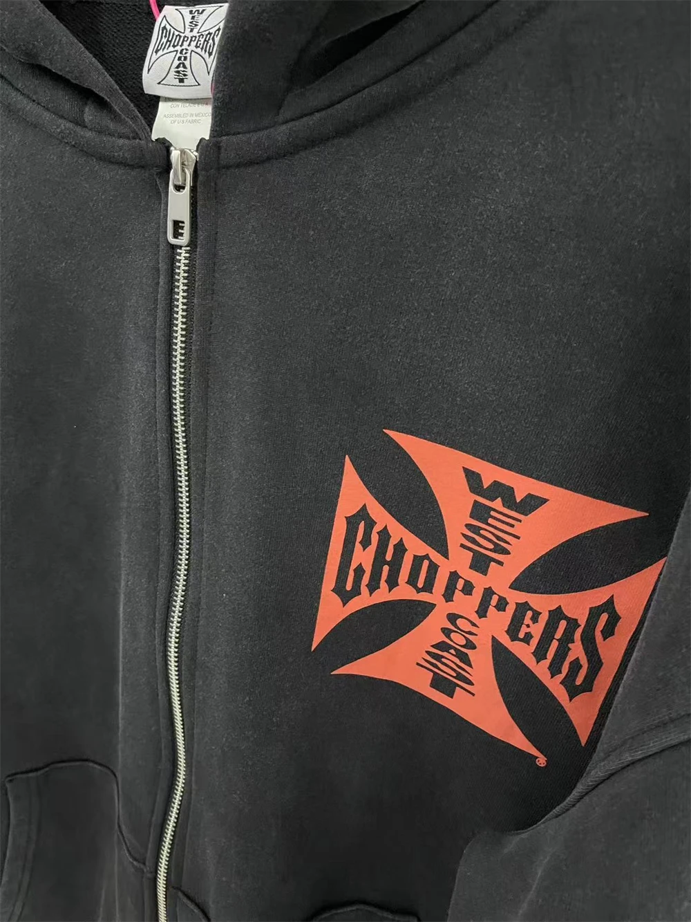 25ss West Coast Choppers المرقعة سستة مقنعين الرجال النساء النسيج الثقيل غسلها معطف أسود السترة