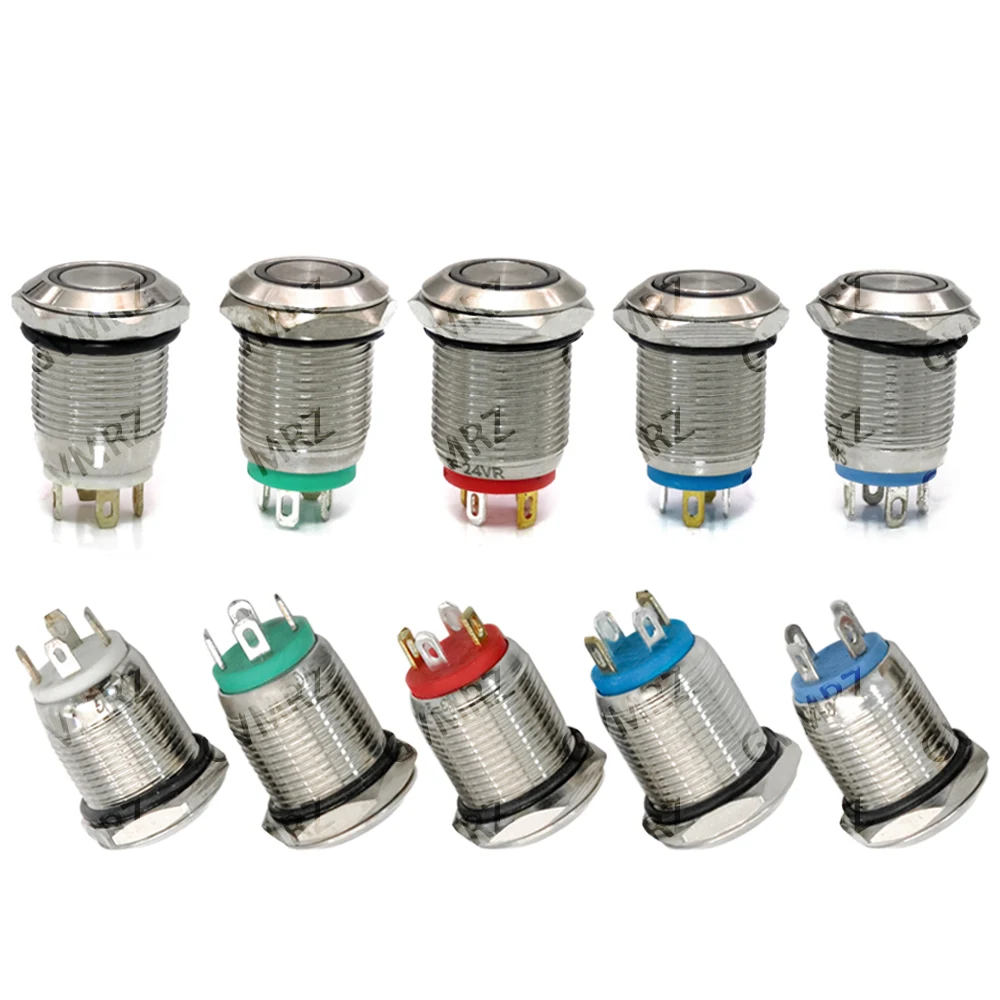 12mm Waterproof Metal Push Button Switch 6V 12V 24V LED Light Momentary Latching Car Engine Power Switch  Red Blue Green