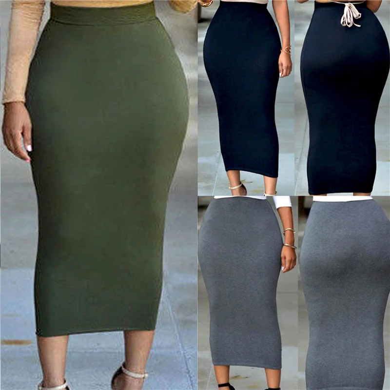 2024 neue muslimische dicke feste Frauen Rock Mode hohe Taille Stretch Bodycon schlanke lange Damen eleganten Bleistift rock