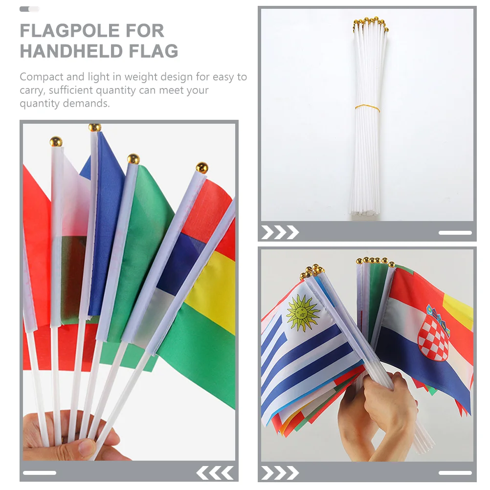 100 Pcs Flag Hand Crank Waving Flags Pole Held Flagpole Hardware Banner for Handheld Festive Office