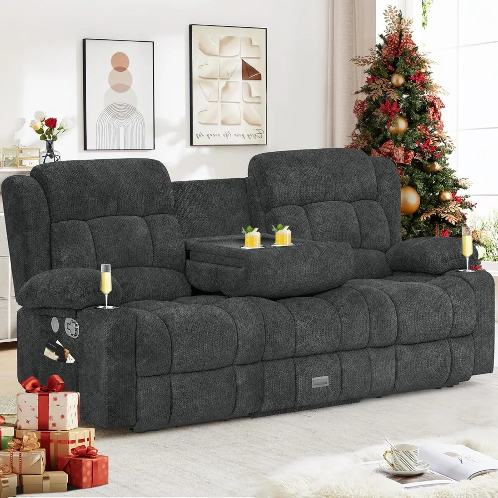 

Loveseat Recliner Sofa, Flip Middle Backrest Design Reclining Sofa with Storage Drawer, USB Ports & Cup Holders