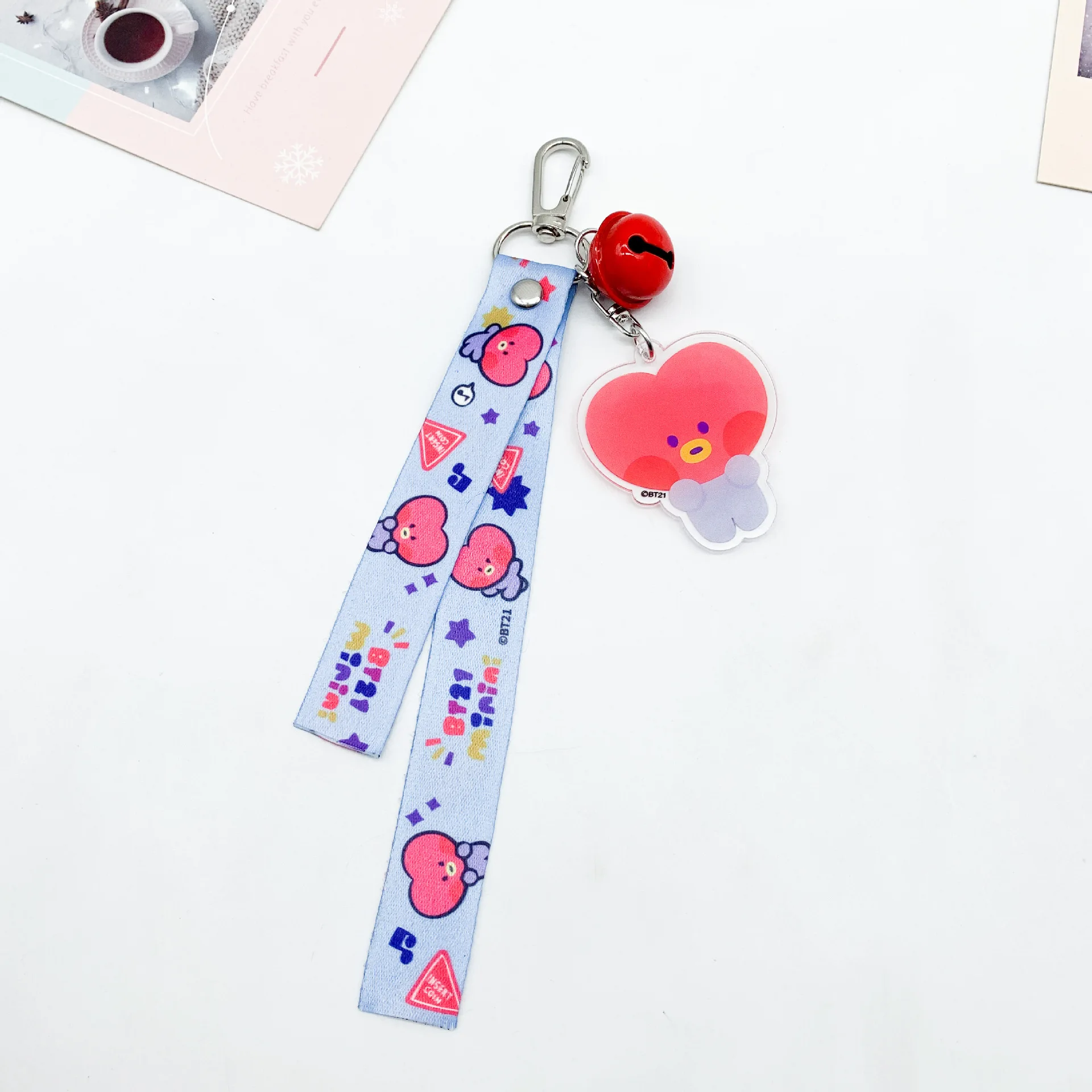 BT21 Ribbon Bell Cartoon Pendant Transparent Acrylic Keychain Pendant Kawaii Creative Keychains Keyring Bag Accessories Gift