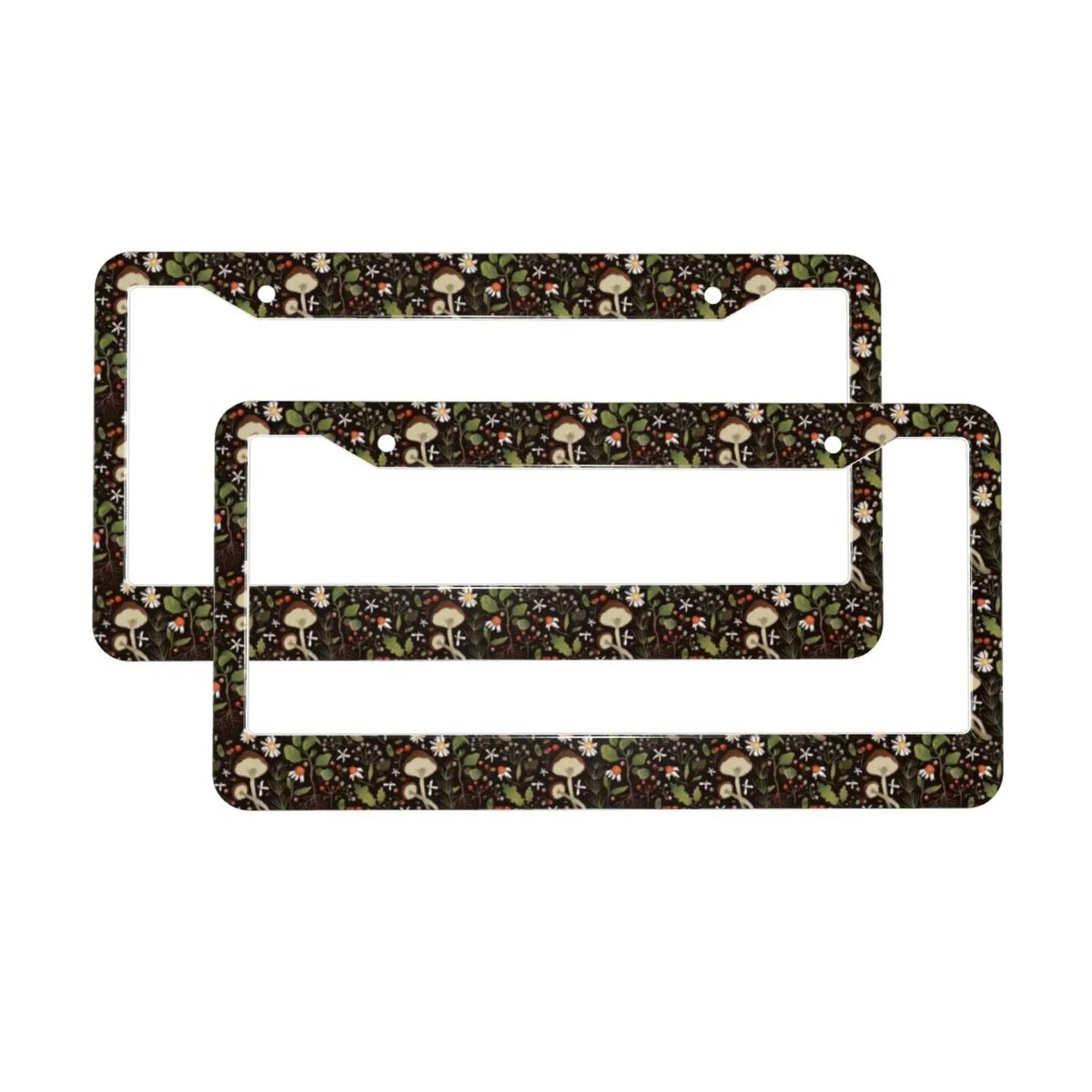 Mushroom and Floral Pattern License Plate Holder Car Accessory, Rust-Proof Waterproof Car Decorative Tag Frames for Standard