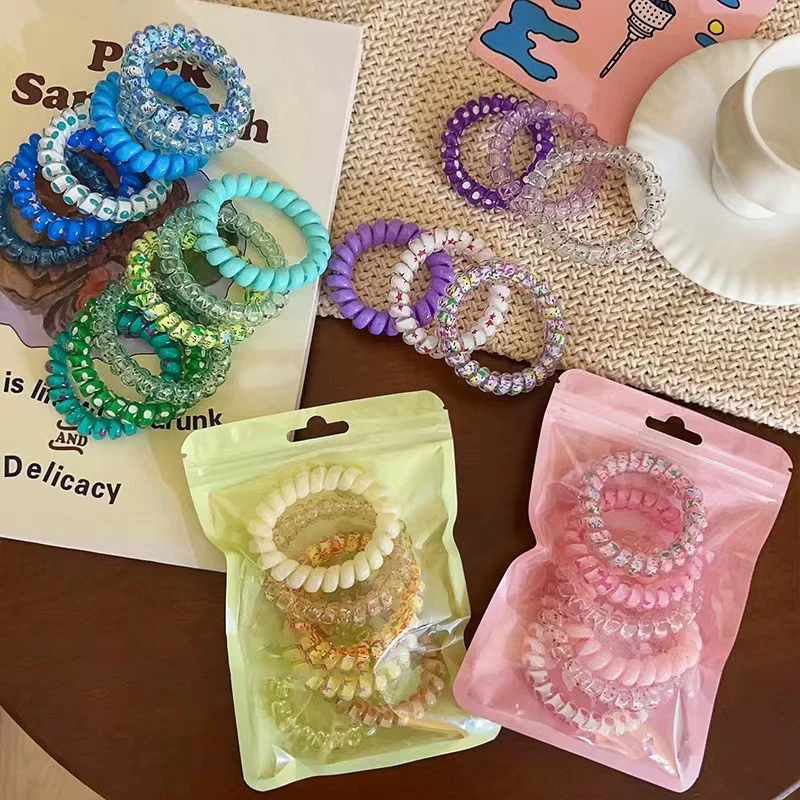 6Pcs Candy Color Sweet Girl Gradient Color Phone Coil Hair Rope Hairband No Trace Hairband Without Hair Hurt