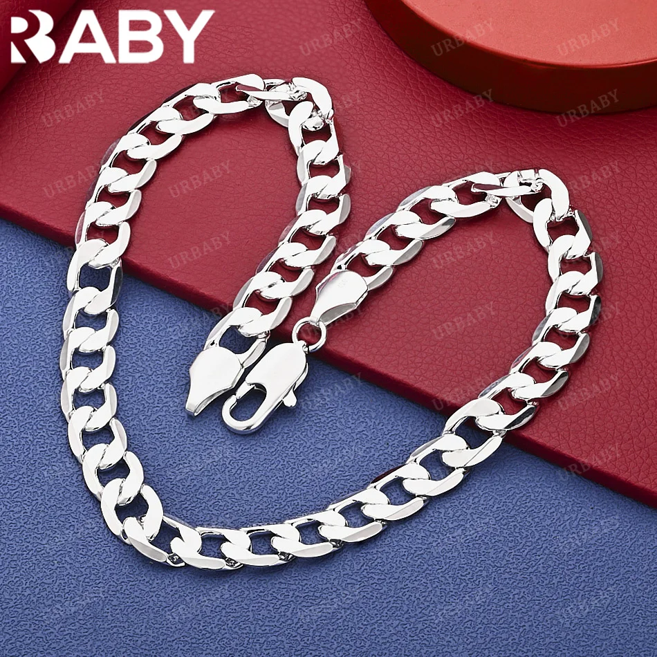 

URBABY 925 Sterling Silver 40-75cm 12mm Chain Necklace For Man Charm Trend Birthday Gifts Fashion Party Fine Jewelry