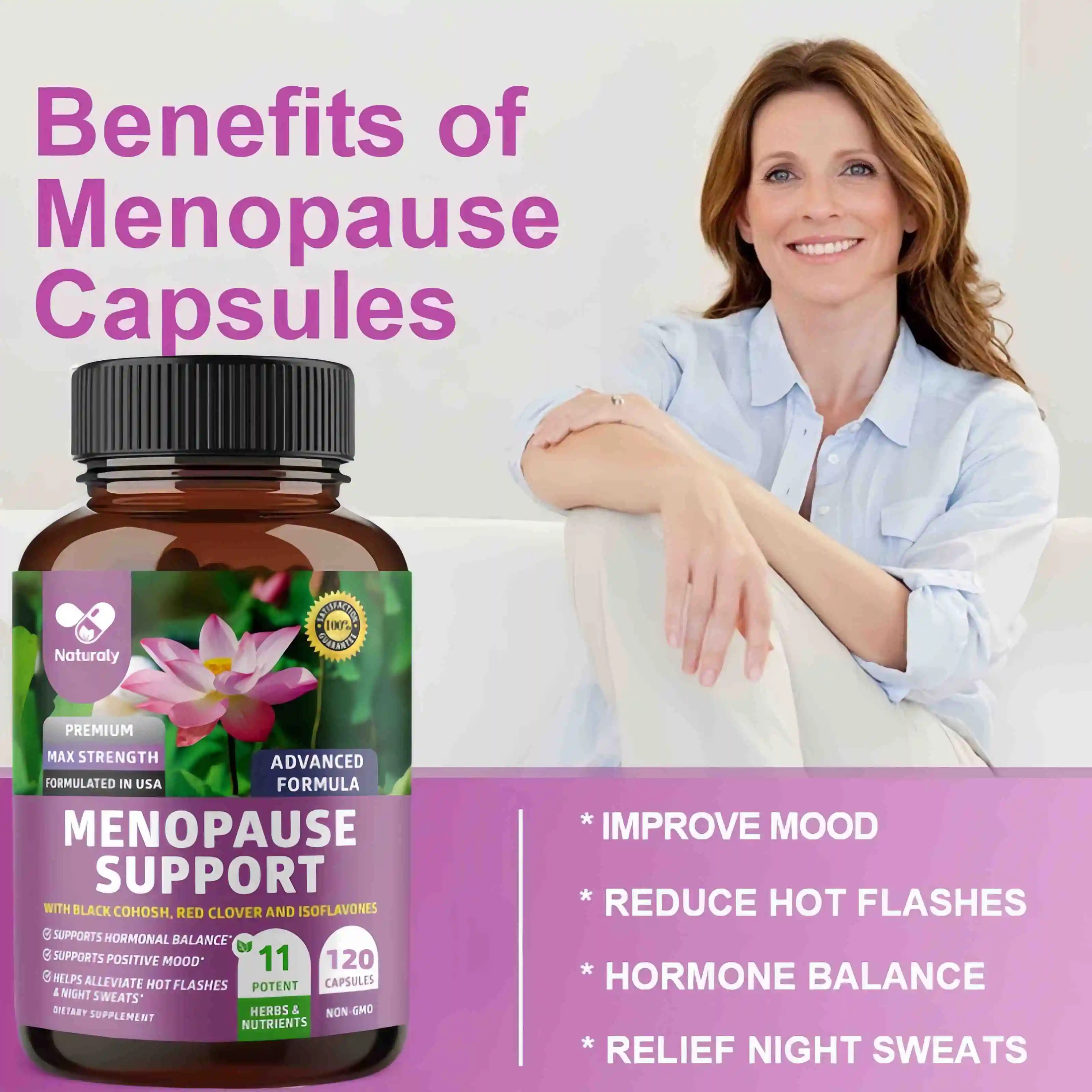 WOMEN Menopause Relief Capsules Motherwort Balance Endocrine for Night Sweats &Mood Swing Menopause discomfort