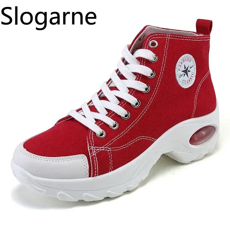 Frauen Leinwand High Top Sneakers Dicke Sohle Erhöhte Höhe Leinwand Schuhe Mädchen Neue Air Kissen Kurze Stiefel Sport Casual Schuhe