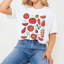Vintage Boho Tomatenprint T-Shirt Fruit Botanische Grafische T-Shirt Esthetische Tuin T-Shirt Vrouwen Veganistische Cottagecore Kleding