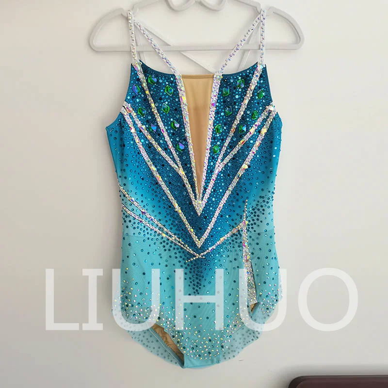 

LIUHUO Rhythmic Gymnastics Leotard Gradient Blue Competitive Cheerleading Performance For Children