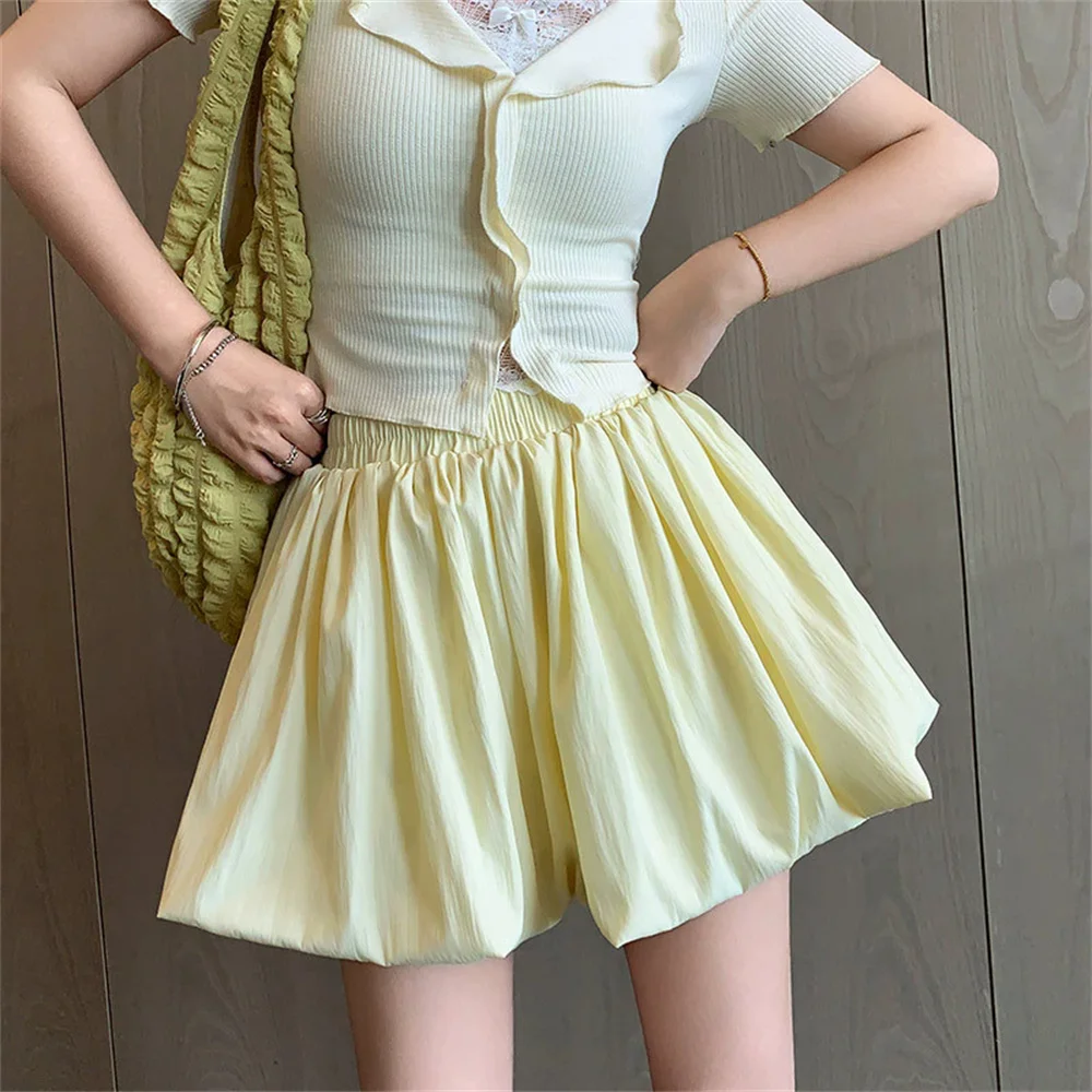 2025 Women Pleated Short Mini Skirt Pants Ruffle Hem Elastic High Waist Short Skirt Teenage Girls Cute Skirt Summer Thin Clothes
