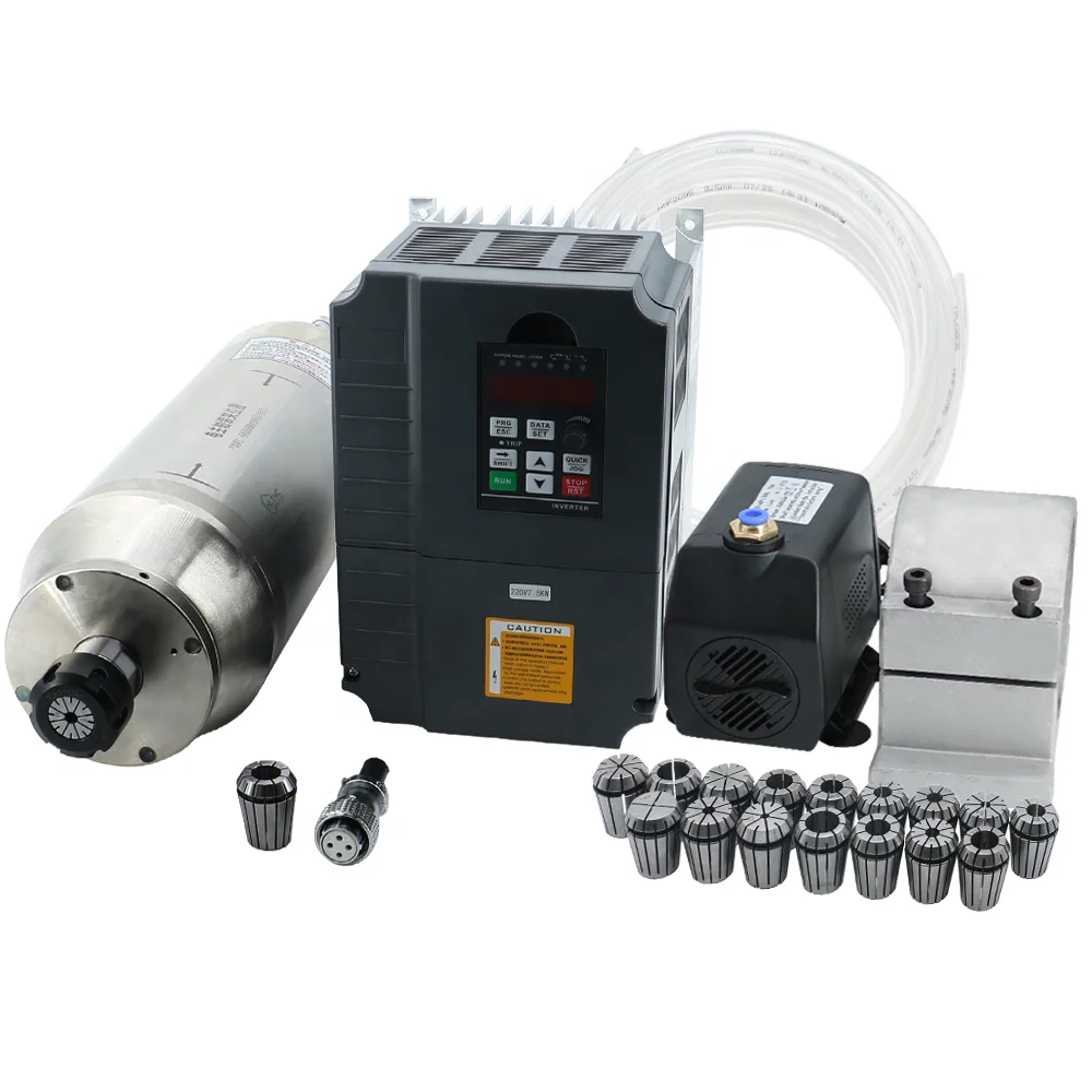 

HLTNC Water Cooled Diameter 125 5.5 KW 5500W 380v Woodworking ER25 4 Bearings Round Spindle With 7.5kw Inverter For Cnc