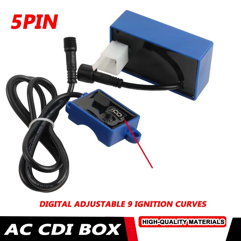 Motorcycle Ignition AC CDI Box Long Wire 5PIN Digital Adjustable 9 Ignition Curves for CD100 ATV100CC LX100 BOXER100 WAVE100