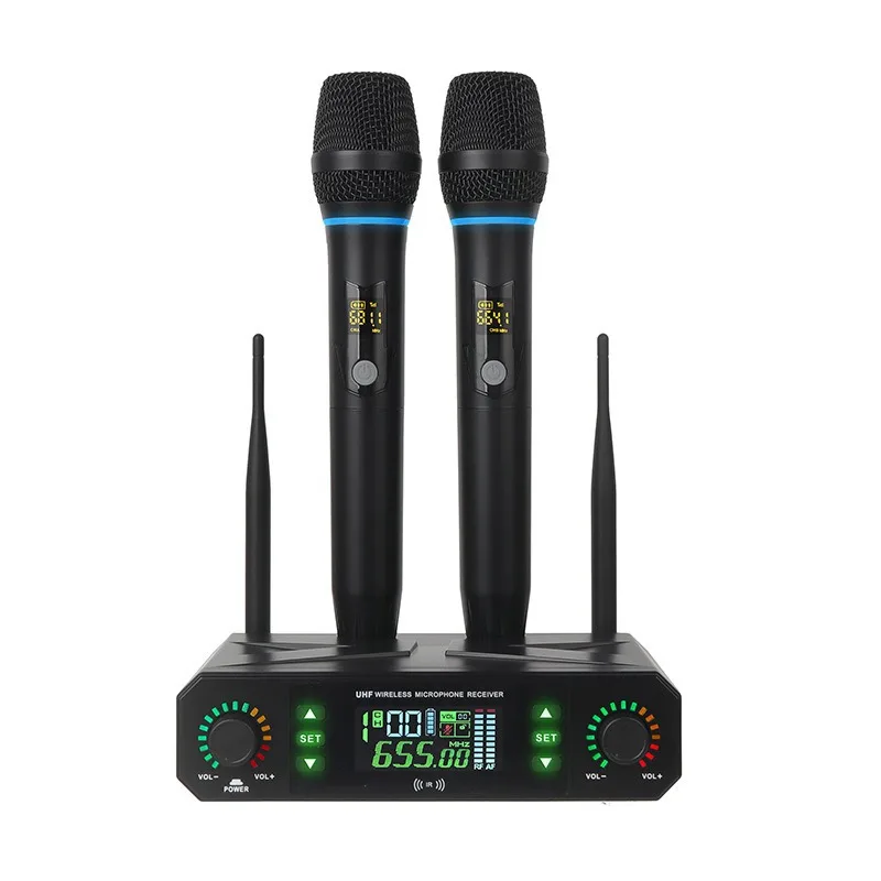 

2-канальный беспроводной микрофон UHF, профессиональный ручной микрофон для вечеринок, караоке, профессиональных выступлений, церковных мероприятий, встреч